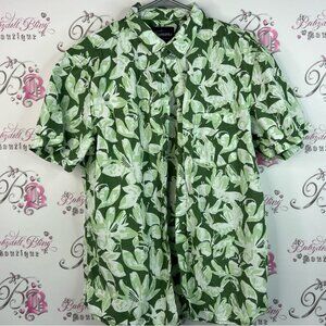 Rumors tshirt tee tropical floral  button Men's Green Leaf Print Casual Shirt